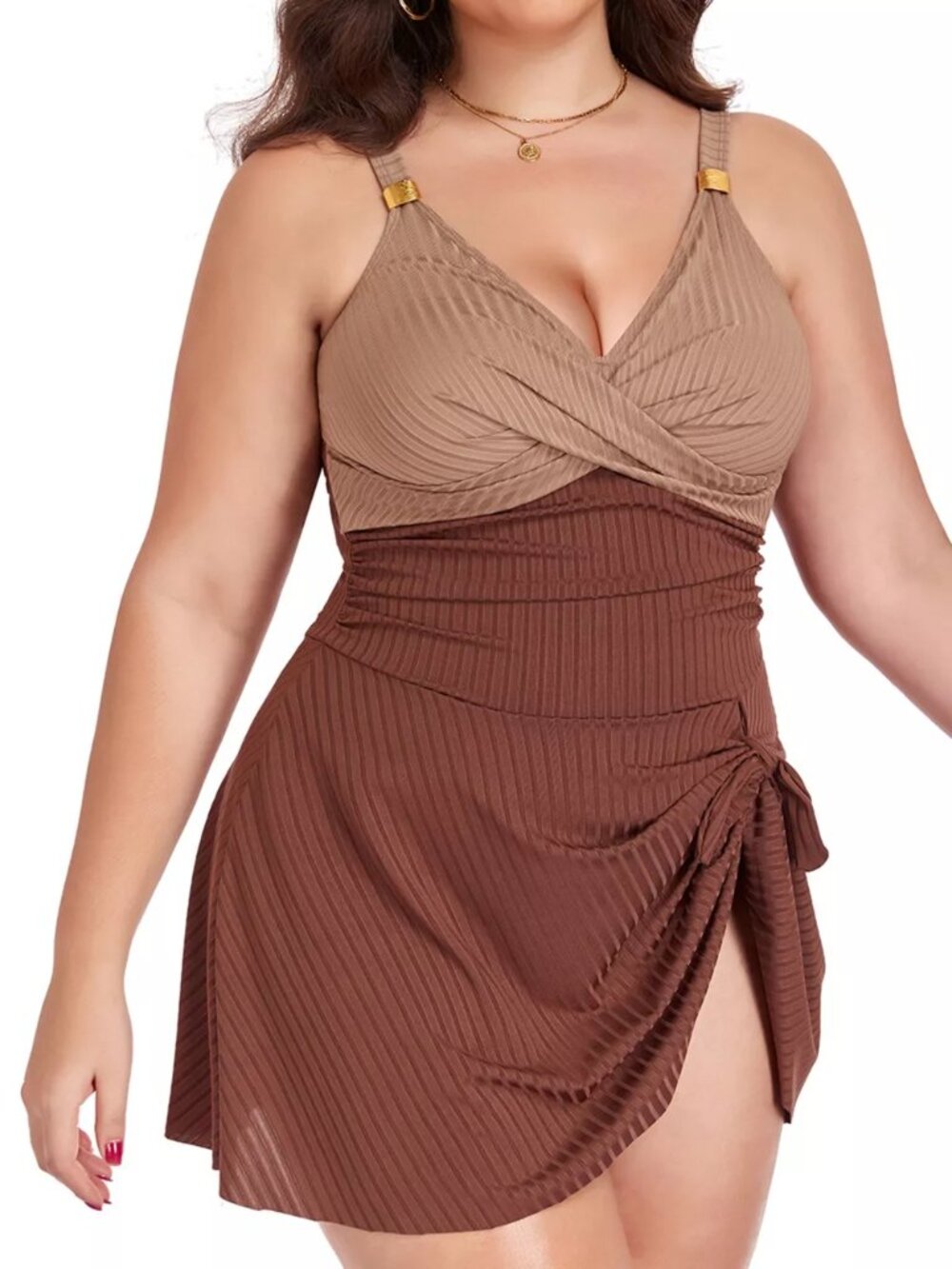Plus Size Ruched One-Piece Swim Dress - Picture 14 of 16